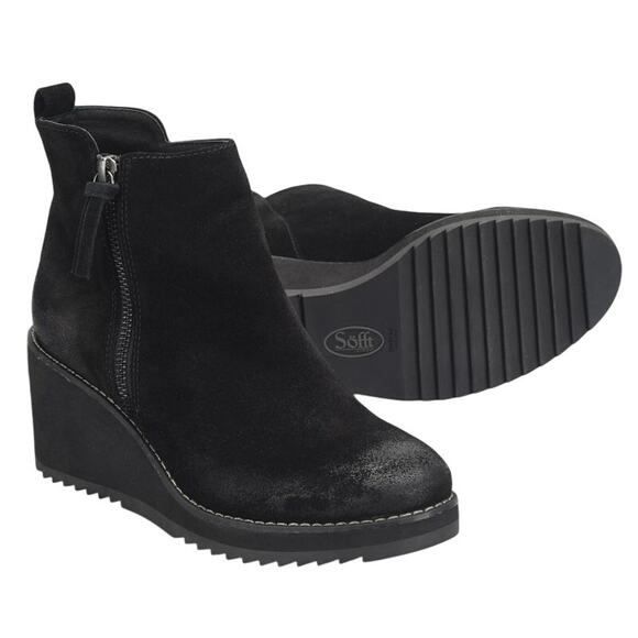 Sofft Womens Emeline Boots US 9.5M EU 41 Black Wedge Waterproof Suede NIB - Picture 1 of 13